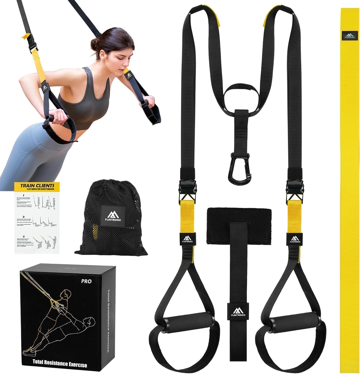 flintronic Sling Trainer Set, Suspension Trainer System with Adjustable Door Anchor